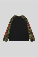 Camo Sleeve Embroidered Raglan Long Sleeve Tee
