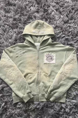 Wing Graphic Cropped Full Zip Hoodie