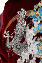 Flying Dragon Embroidered Satin Bomber Jacket