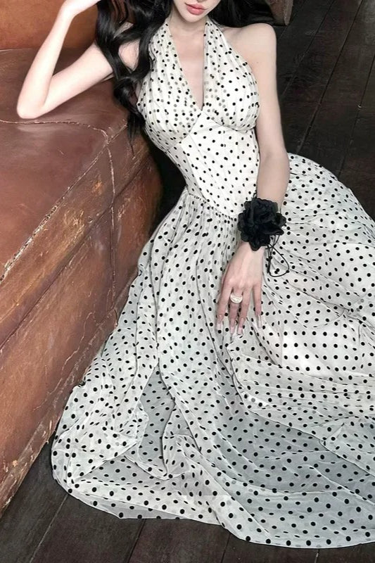 V-Neck Polka Dot Maxi Dress