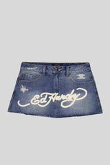 Painted Graphic High Rise Denim Mini Skirt