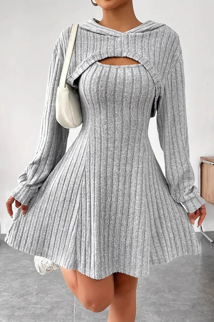 Hooded Long Sleeve Sleeveless A Shape Sweater Dress