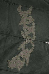 Applique Typography Suede Zip Hoodie
