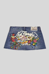 Painted Graphic High Rise Denim Mini Skirt