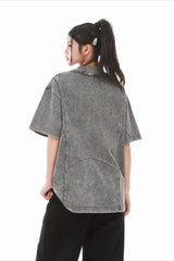 Studded Distressed Collar Washed Oversized Tee