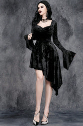 V-Neck Flare Sleeve Gothic Dress Black / S