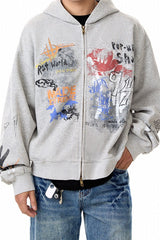 Graffiti Print Full Zip Oversized Hoodie