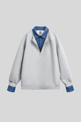 Layered Polo Collar Half Zip Oversized Sweatshirt