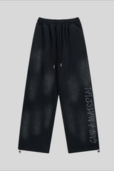 Washed Typography Wide Leg Fleece Sweatpants