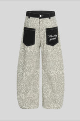 Leopard Contrast Pocket Barrel Leg Pants