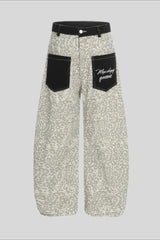 Leopard Contrast Pocket Barrel Leg Pants