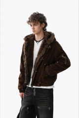 Fur Trim Suede Toggle Hooded Coat