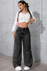 Casual High Waist Relaxed Straight Leg Jeans