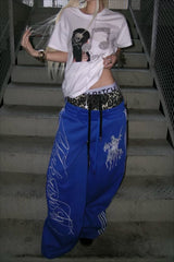 Leopard Double Waist Typography Wide Leg Sweatpants