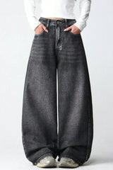Wing Embroidered Baggy Wide Leg Jeans