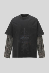 Washed Typography Camo Layered Long Sleeve T-Shirt