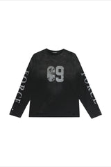 Distressed Number Graphic Long Sleeve T-Shirt