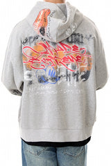 Graffiti Print Full Zip Oversized Hoodie