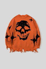 Raw Hem Skull Jacquard Oversized Sweater