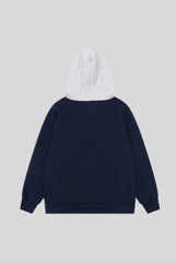 Cable Hood Contrast Placket Hoodie