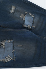 Heavy Distressed Ripped Wide Leg Jeans