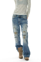 Rivet Lightning Distressed Flare Jeans