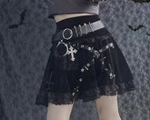 Embroidered Lace Half A-line Skirt BLACK / S