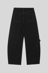 Contrast Stitch Wide Leg Cargo Pants