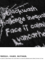 Fuzzy Typography Relaxed Crew Neck Sweater