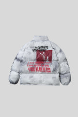 Washed Back Graphic Oversized Puffer Jacket