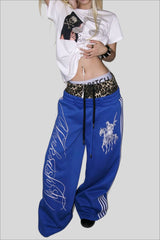 Leopard Double Waist Typography Wide Leg Sweatpants