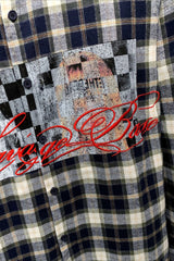 Checkerboard Photo Script Plaid Long Sleeve Shirt