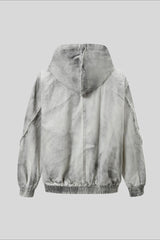 Washed Raw Seam Zip Up Jacket