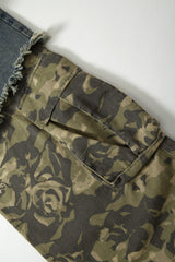 Camo Panel Distressed Wide Leg Jeans