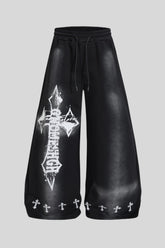 Washed Gothic Cross Wide Leg Sweatpants