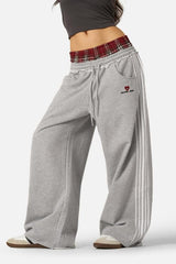 Stripe Embroidered Double Waist Sweatpants