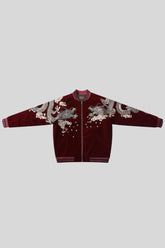 Flying Dragon Embroidered Satin Bomber Jacket