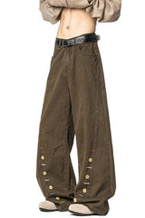 Button Trim Wide Leg Cargo Pants