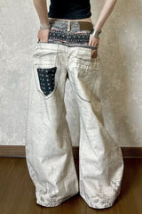 Digital Graphic Low Rise Straight Leg Jeans