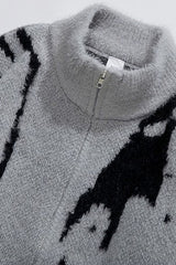 Abstract Jacquard Full Zip Knit Cardigan