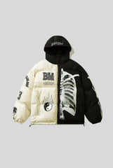 Skeleton Patch Color Block Puffer Jacket