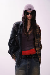 Patchwork Plaid Relaxed Long Sleeve Shirt
