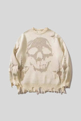 Raw Hem Skull Jacquard Oversized Sweater