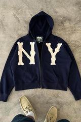 NY Applique Boxy Full Zip Hoodie
