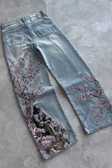 Samurai Blossom Embroidered Wide Leg Jeans