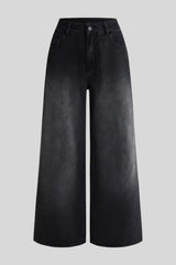 Wing Graphic Rhinestone Wide Leg Jeans