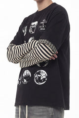 Manga Graphic Striped Layered Long Sleeve Tee