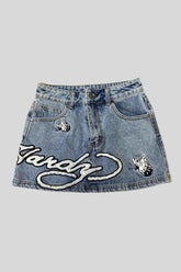 Y2K Embroidered Typography Denim Mini Skirt