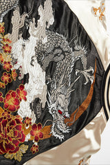 Dragon Embroidered Satin Bomber Jacket