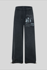 Washed Illustration Long Wide Leg Sweatpants